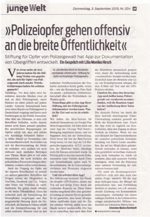 Bild - jungeWelt-Interview vom 03.09.2015 mit Dr. Lilia Monika Hirsch